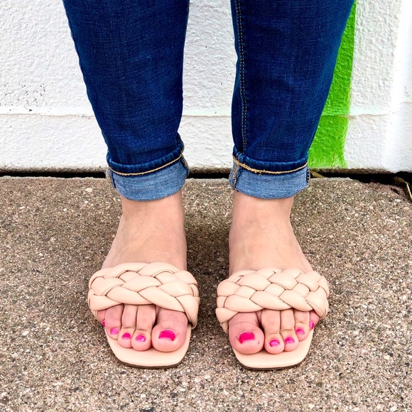 ❤️2X HP! Nude Beige Vegan Leather Braided Sandals - Picture 8 of 12